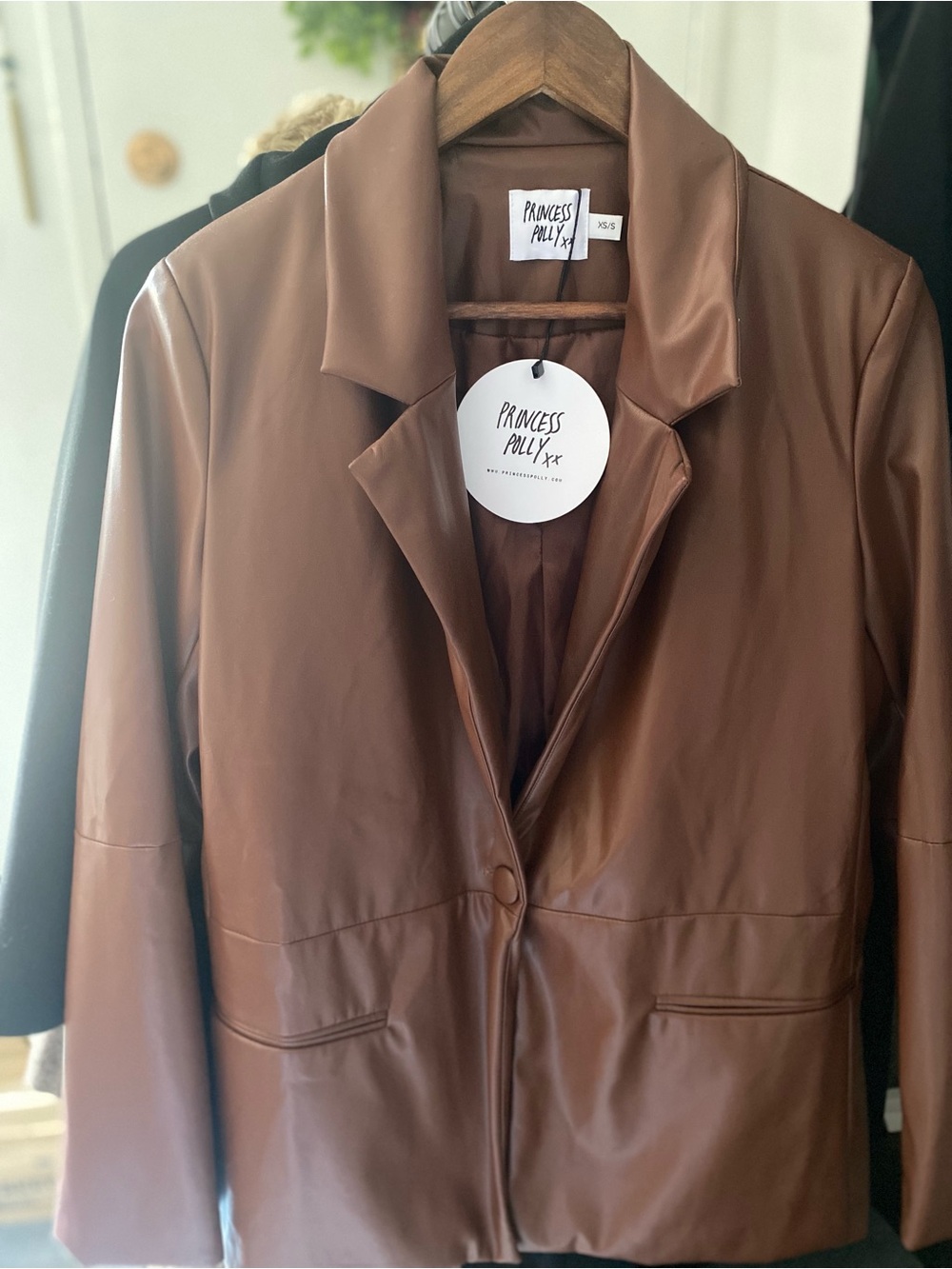 Princess Polly Chestnut Brown Faux Leather Blazer